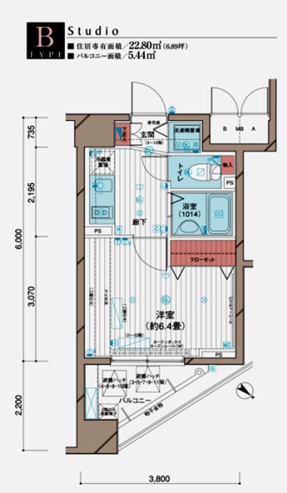 メインステージ五反田駅前(1K/10階)の間取り写真