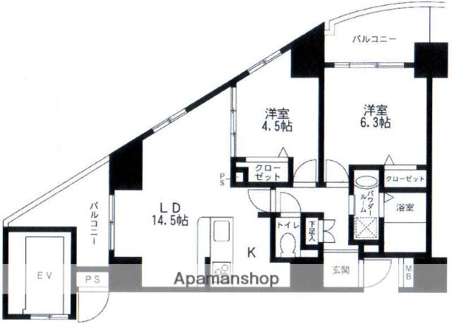 スカイプラザⅡ(2LDK/8階)の間取り写真
