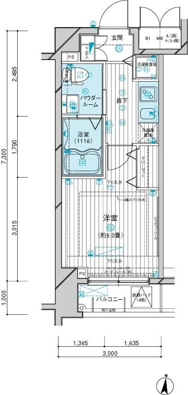 メインステージ多摩川Ⅱ(1K/4階)の間取り写真