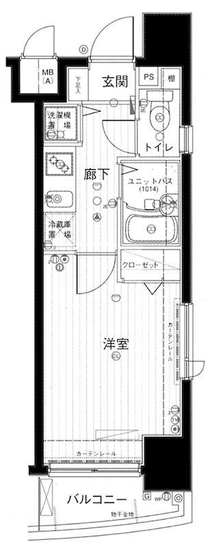 メインステージ麻布十番(1K/8階)の間取り写真