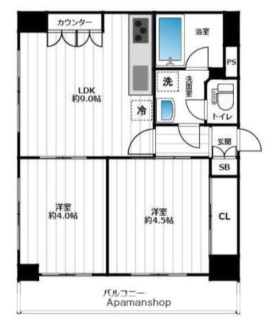 北馬込マンション シャトレー北馬込(2LDK/4階)の間取り写真