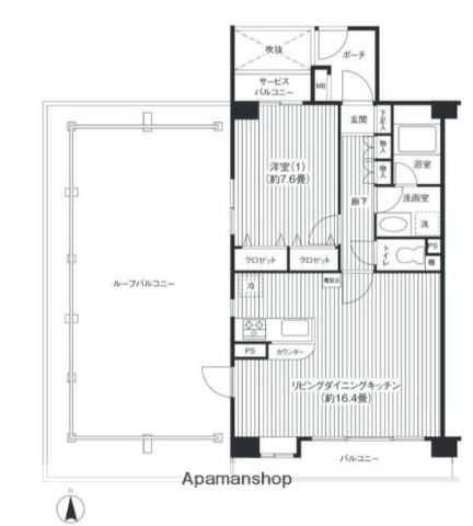 ヒルズ洗足池公園(1LDK/4階)の間取り写真