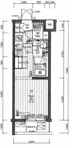 プレミアムキューブ不動前(ワンルーム/4階)の間取り写真