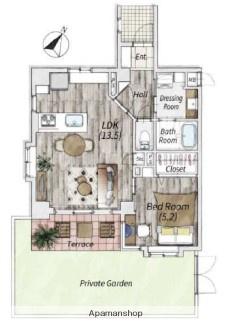 トゥールロワイヤルエルモア目黒(1LDK/1階)の間取り写真