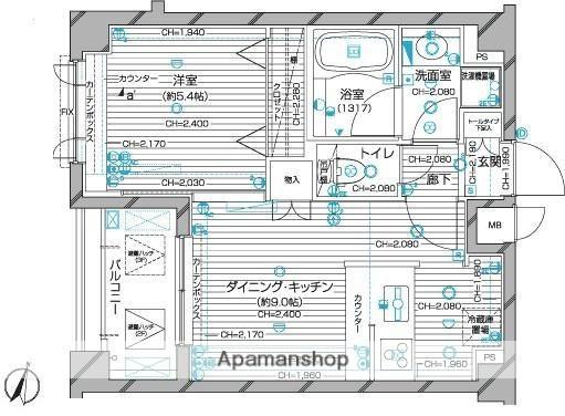 デュオスカーラ緑が丘(1DK/2階)の間取り写真
