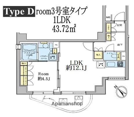 ドゥーエ五反田(1LDK/7階)の間取り写真