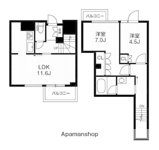 アーバンフラッツ目黒本町(2LDK/2階)の間取り写真