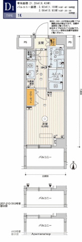 スカイコート品川パークサイド(1K/6階)の間取り写真