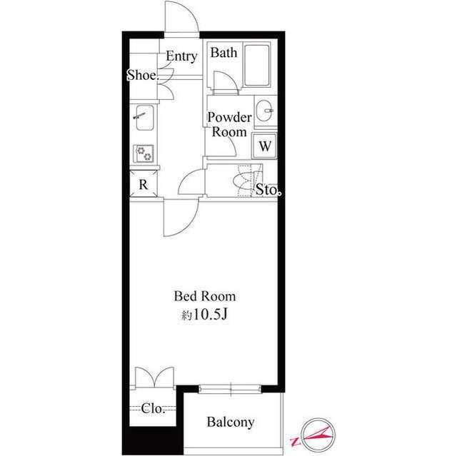ボヌール麻布十番(1K/2階)の間取り写真