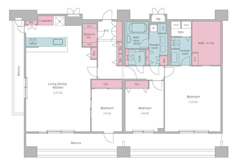 レジディア西麻布(2LDK/14階)の間取り写真