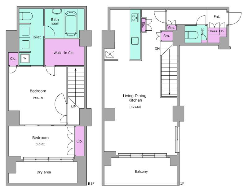 レジディア白金高輪(2LDK/1階)の間取り写真