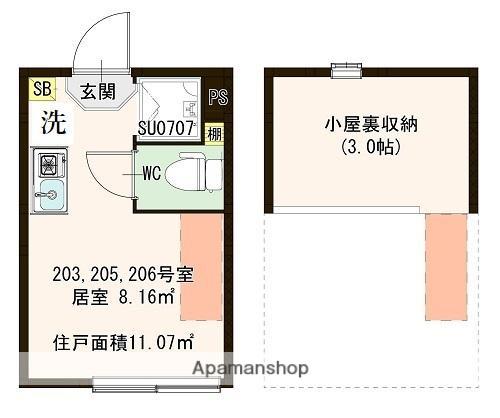 ハーモニーテラス南馬込(ワンルーム/2階)の間取り写真
