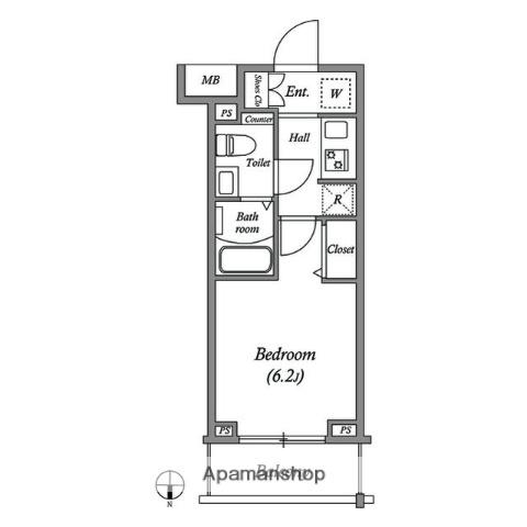 GENOVIA 大崎 SKYGARDEN(1K/1階)の間取り写真