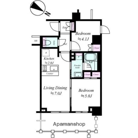 ガリシア下丸子リバーサイド(2LDK/5階)の間取り写真