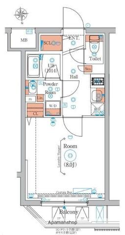 エストゥルース羽田(1K/1階)の間取り写真