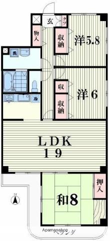 シャンブル華(3LDK/3階)の間取り写真