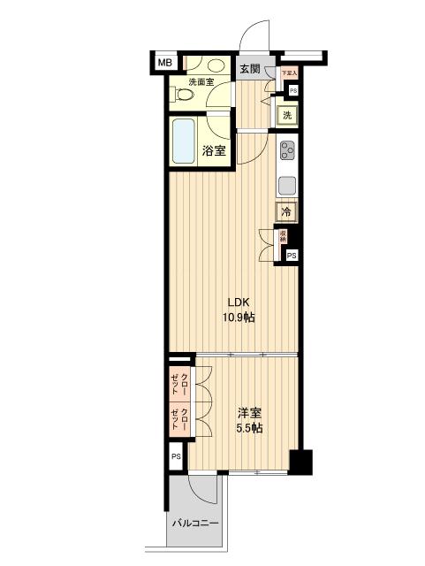 萩中イースト(1LDK/3階)の間取り写真