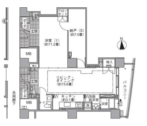 アクティ汐留(1LDK/44階)の間取り写真