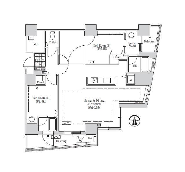 アクティ汐留(2LDK/35階)の間取り写真