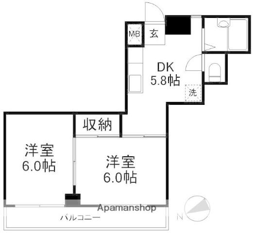 ニューシャトー蒲田(2DK/3階)の間取り写真