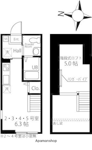 ハーミットクラブハウス西馬込Ⅱ(1K/2階)の間取り写真