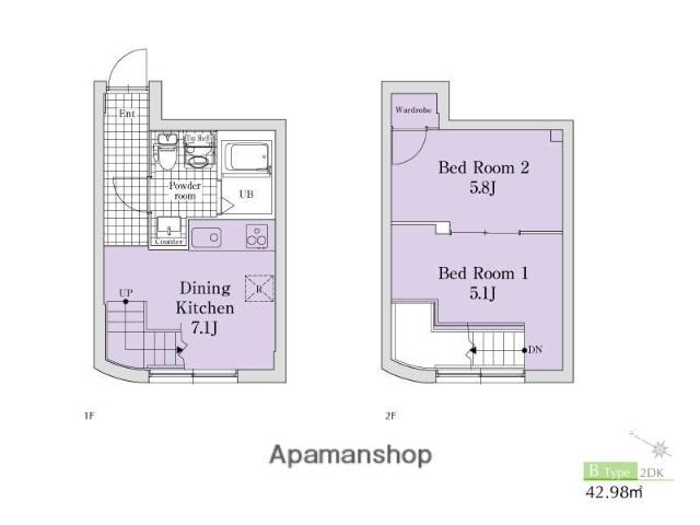 ノゾミオプレミア目黒(2DK/2階)の間取り写真