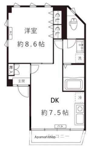 西蒲田6丁目ビル(1LDK/4階)の間取り写真