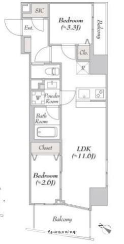ルミーク北品川(2LDK/4階)の間取り写真