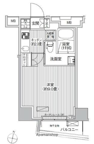 コスモグランス南品川(1K/2階)の間取り写真