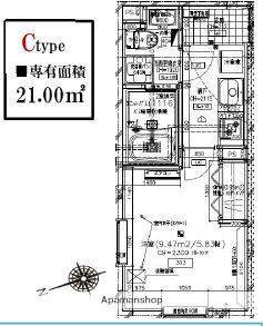レピュア目黒本町レジデンス(1K/2階)の間取り写真