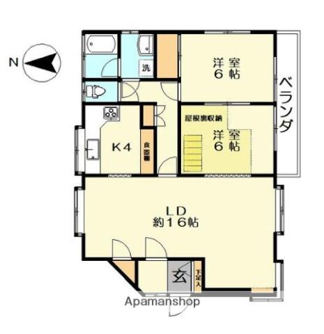 東急池上線 千鳥町駅 徒歩13分 2階建 築37年(2LDK/2階)の間取り写真