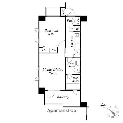 KDXレジデンス品川シーサイド(1DK/2階)の間取り写真