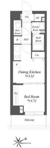 ブランシエスタ品川大井町パークエッジ(1DK/3階)の間取り写真