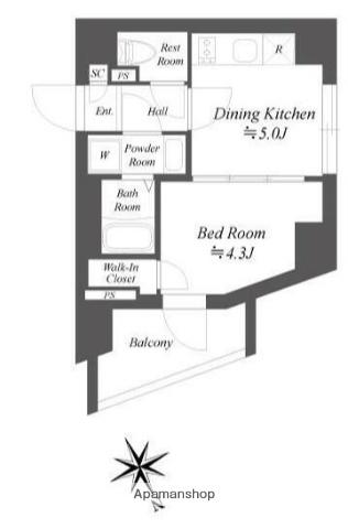 ブランシエスタ品川大井町パークエッジ(1DK/3階)の間取り写真