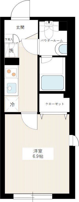 ハーモニーフラッツ中目黒(1K/2階)の間取り写真