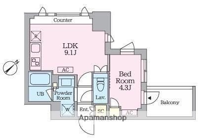 クレストコート旗の台(1LDK/3階)の間取り写真