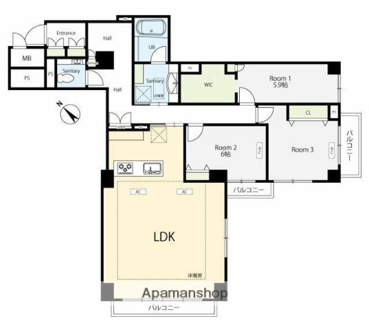 アルカサル目黒花房山(3LDK/4階)の間取り写真