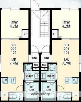 グレイスウィング(1DK/1階)の間取り写真