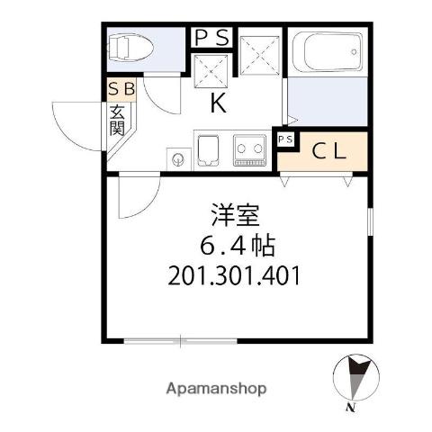 グラシア・ベイ大森(1K/2階)の間取り写真