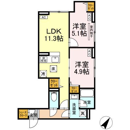 セレスティア下丸子(2LDK/1階)の間取り写真