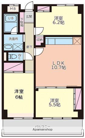 プラムハイツ西六郷(3LDK/3階)の間取り写真