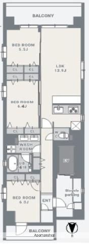 スプランディッド品川DUE(3LDK/4階)の間取り写真