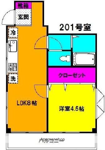 ハイスタンダード(1LDK/2階)の間取り写真
