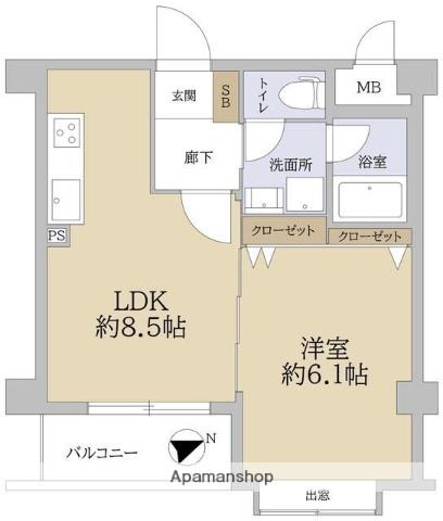 ガーデンホームゼームス坂(1LDK/2階)の間取り写真