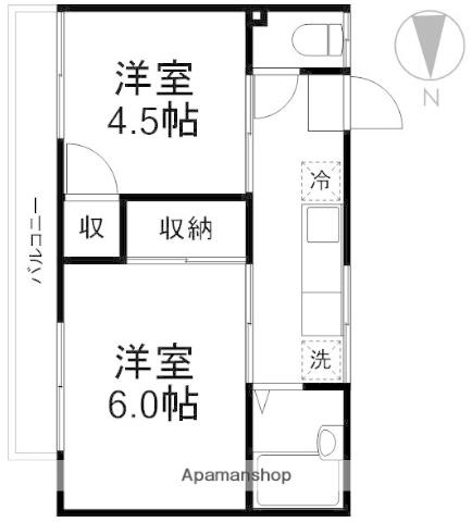 ベルゾーネ御殿山(2K/1階)の間取り写真