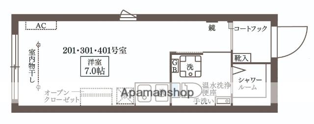 COCOCUBE大井町Ⅱ(ワンルーム/2階)の間取り写真