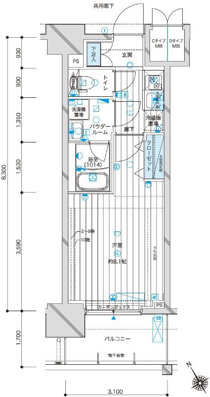 メインステージ駒込ラ・ヴェール(1K/7階)の間取り写真