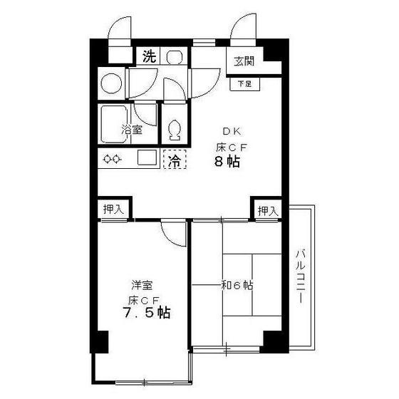 滝野川フラワーハイツ(2DK/4階)の間取り写真