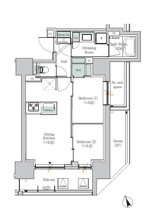 ONE ROOF RESIDENCE ASAKUSABASHI(2DK/7階)の間取り写真