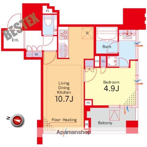 プラウド本郷弓町(1LDK/2階)の間取り写真